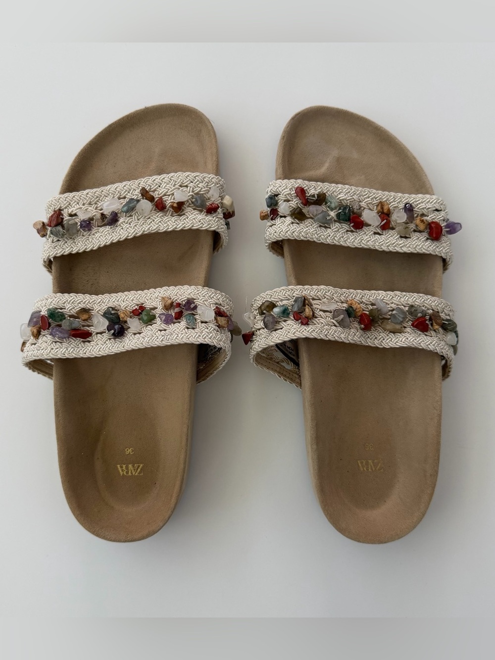 Zara stone crochet sandals